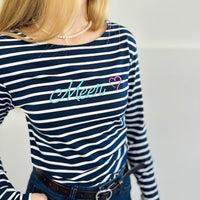 Herzlein® Longsleeve-Shirt gestreift in Navy Blau - Weiß "Meer"