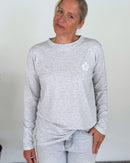 Herzlein® Longsleeve-Shirt mit Hibiskus in Grau meliert