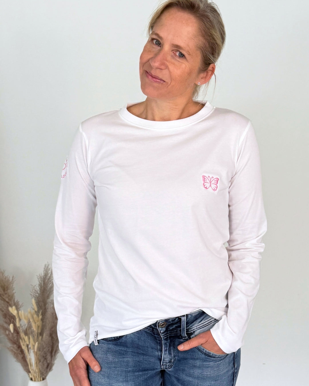 Herzlein® Longsleeve-Shirt mit Schmetterling in Weiß