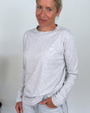 Herzlein® Longsleeve-Shirt mit Smiley in Grau meliert