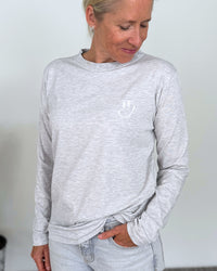 Herzlein® Longsleeve-Shirt mit Smiley in Grau meliert