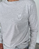 Herzlein® Longsleeve-Shirt mit Smiley in Grau meliert