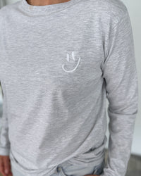 Herzlein® Longsleeve-Shirt mit Smiley in Grau meliert