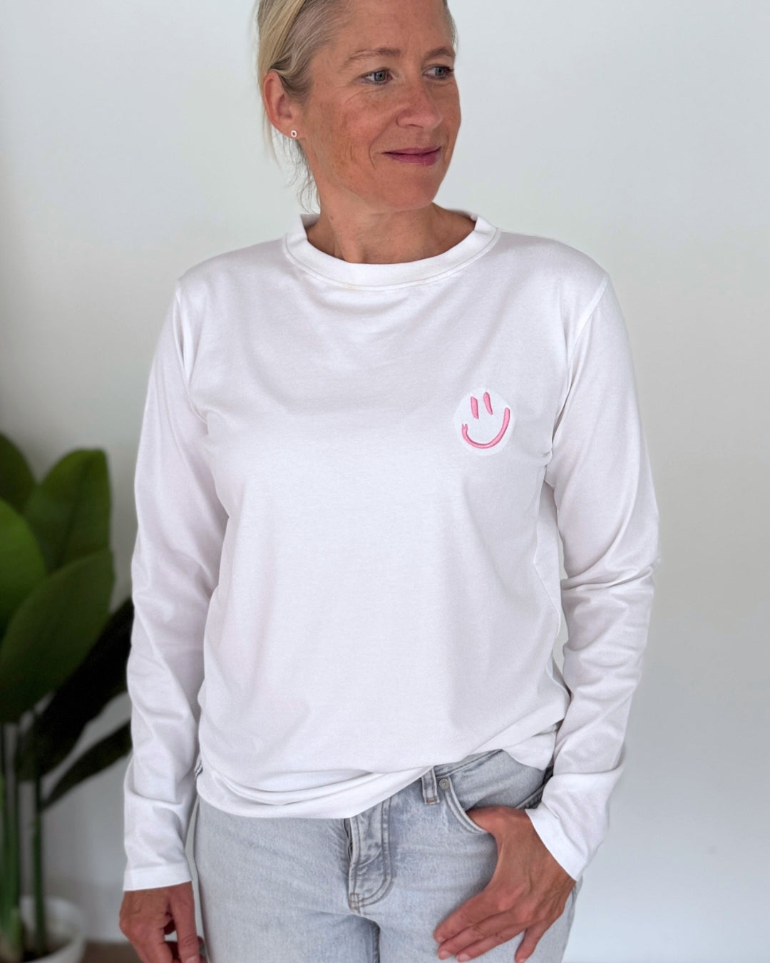 Herzlein® Longsleeve-Shirt mit Smiley in Weiß