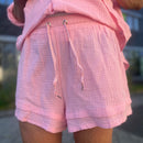 Herzlein Musselin Set von Blouse und Short aus Baumwolle mit Herzchen Stick in Rosa