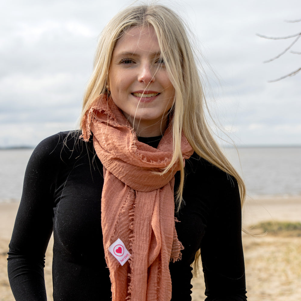 Herzlein® Musselin Tuch Musselintuch Musselintücher Halstuch Damentuch Schal Baumwolle für Damen in Braun Haselnuss