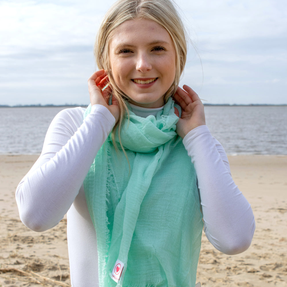 Herzlein® Musselin Tuch Musselintuch Musselintücher Halstuch Damentuch Schal Baumwolle für Damen in Mint Mintgrün Hellgrün Grün