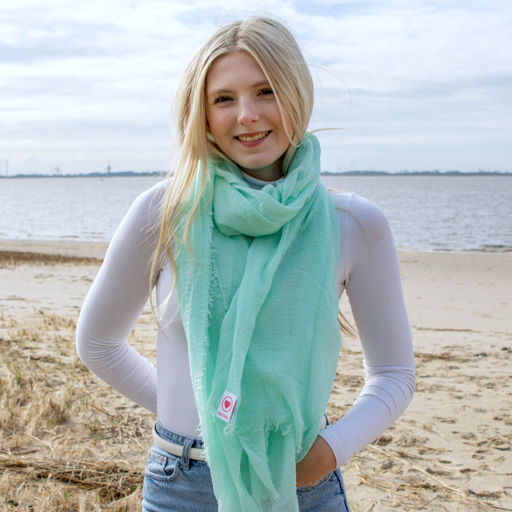 Herzlein® Musselin Tuch Musselintuch Musselintücher Halstuch Damentuch Schal Baumwolle für Damen in Mint Mintgrün Hellgrün Grün