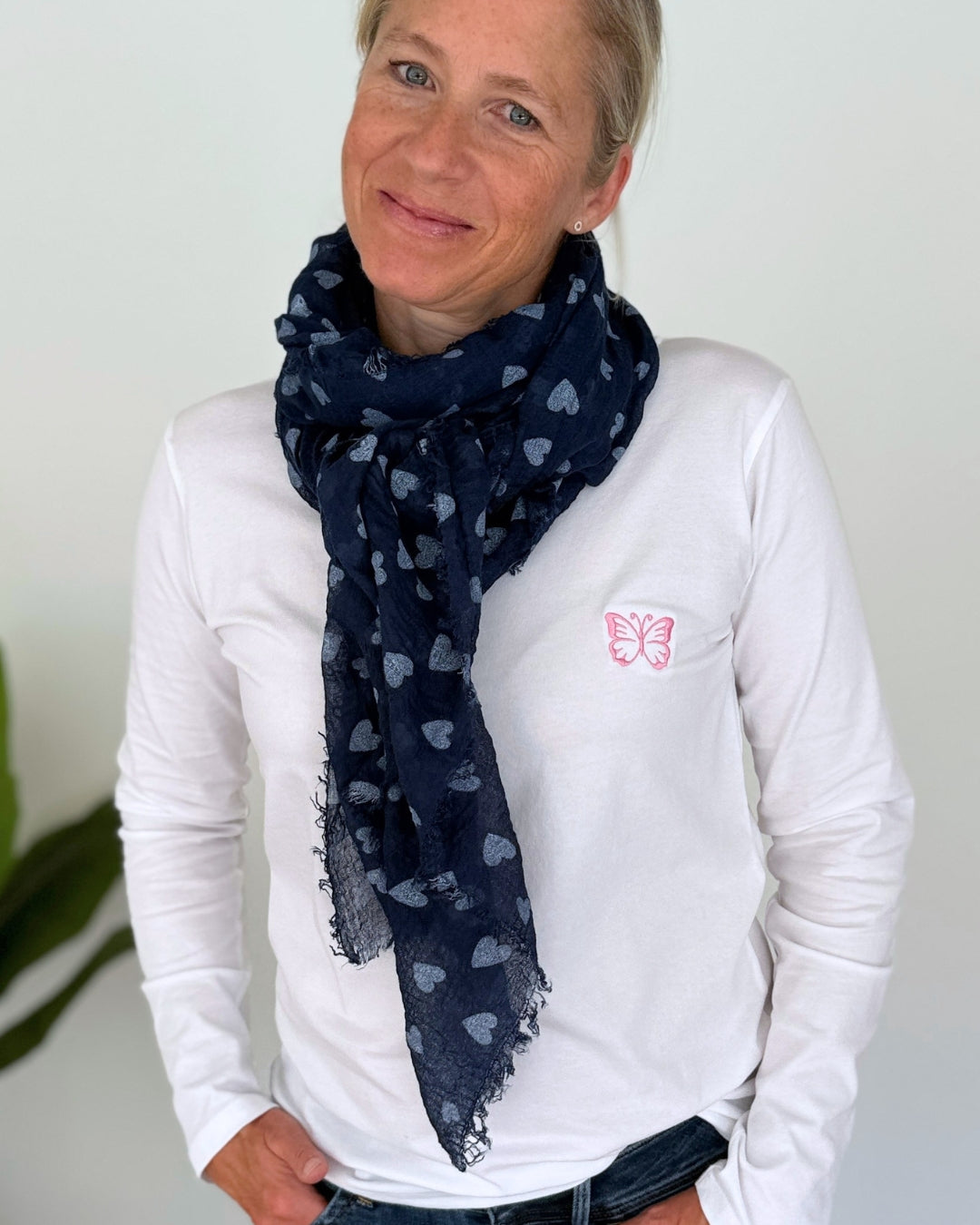 Herzlein® Musselintuch mit Herzchen in Navy Blau