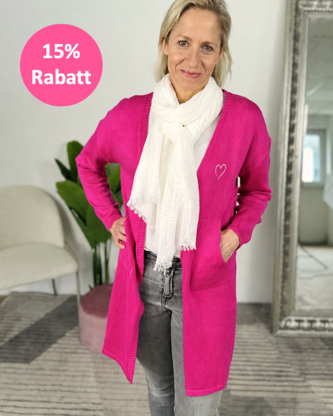 Cardigan Vanessa Fuchsia - T-Shirt Butterfly weiß - Musselintuch weiß