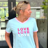 Herzlein® T-Shirt "LOVE" aus Baumwolle Shirt für Damen Damenshirt in Mint Grün mit Rosa