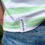 Herzlein® T-Shirt "Leni" Shirt für Damen aus Baumwolle Damenshirt mit Herzchen Stick gestreift in Weiss Hellgrün