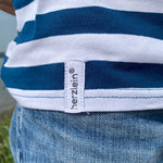 Herzlein® T-Shirt "Leni" Shirt für Damen aus Baumwolle Damenshirt mit Herzchen Stick gestreift in Weiss Navy Blau