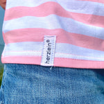 Herzlein® T-Shirt "Leni" Shirt für Damen aus Baumwolle Damenshirt mit Herzchen Stick gestreift in Weiss Rosa