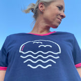 Herzlein® T-Shirt "Möwen" in Navy Blau mit Pink aus Baumwolle Shirt für Damen