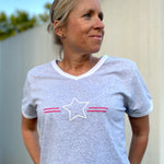 Herzlein® T-Shirt "STAR" Print in Pink und Weiss aus Baumwolle Shirt für Damen Hellgrau Grau Weiß meliert