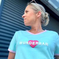 Herzlein® T-Shirt "Wunderbar" in Mint Grün mit Pink aus Baumwolle Shirt für Damen