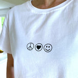 Herzlein® T-Shirt "Essentials" in weiss mit dem Aufdruck Print Peace aus Baumwolle für Shirt Damen