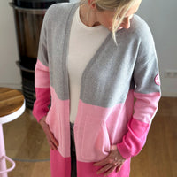 Herzlein® Strickjacke mit Herz Stick Grobstrick Cardigan für Damen aus Kaschmir und Baumwolle in Grau Rosa und Pink