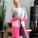 Herzlein® Strickjacke mit Herz Stick Grobstrick Cardigan für Damen aus Kaschmir und Baumwolle in Grau Rosa und Pink
