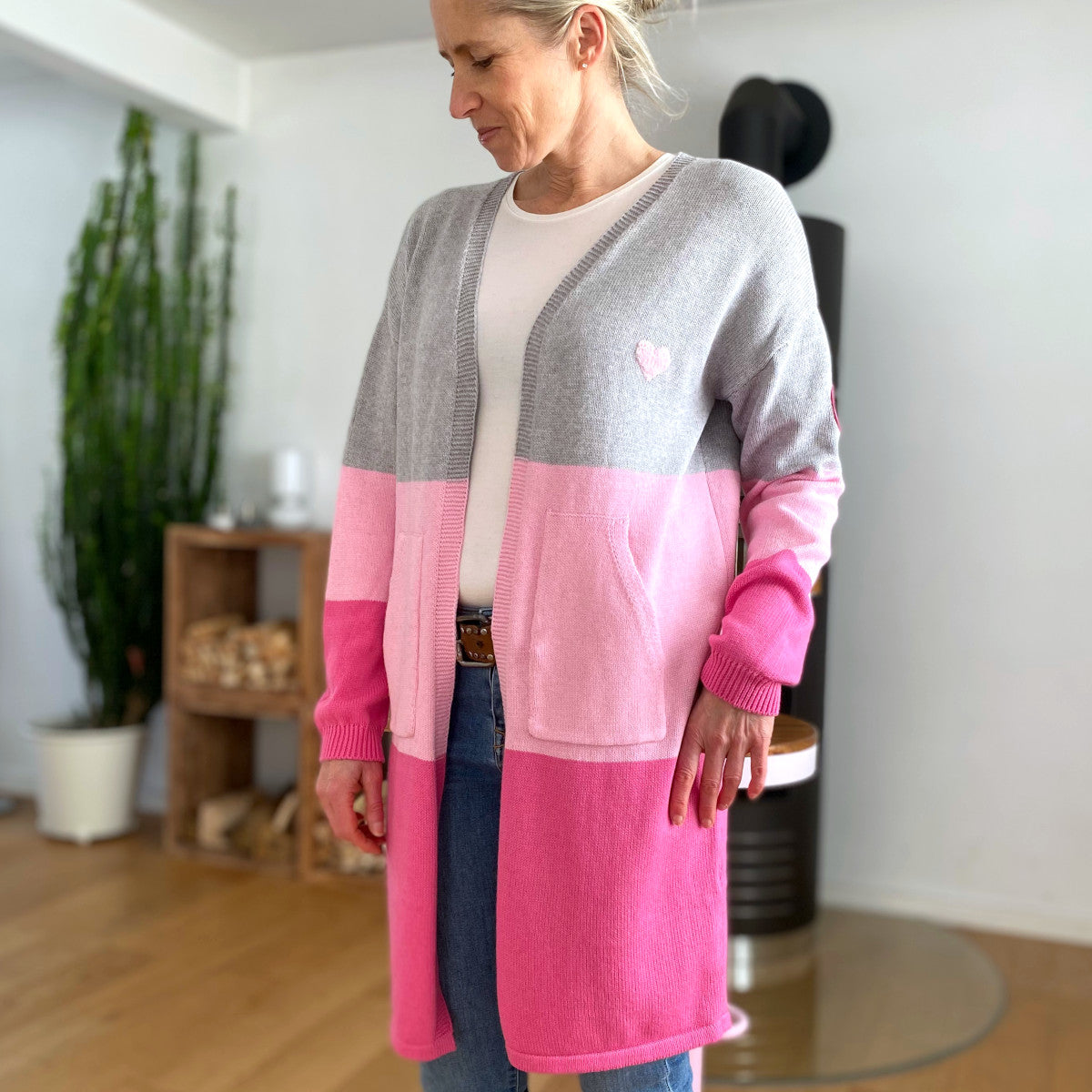 Herzlein® Cardigan "Vanessa" mit Herz in Grau - Rosa - Pink