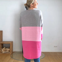 Herzlein® Strickjacke mit Herz Stick Grobstrick Cardigan für Damen aus Kaschmir und Baumwolle in Grau Rosa und Pink