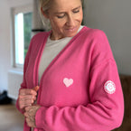 Herzlein® Strickjacke mit Herz Stick Grobstrick Cardigan für Damen aus Kaschmir und Baumwolle in Pink