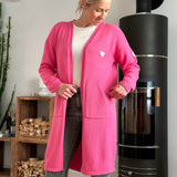 Herzlein® Strickjacke mit Herz Stick Grobstrick Cardigan für Damen aus Kaschmir und Baumwolle in Pink