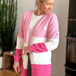 Herzlein® Strickjacke mit Herz Stick Grobstrick Cardigan für Damen aus Kaschmir und Baumwolle in Rosa Weiß und Pink