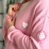 Herzlein® Strickjacke mit Herz Stick Grobstrick Cardigan für Damen aus Kaschmir und Baumwolle in Rosa