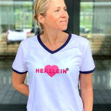 Herzlein® T-Shirt Damenshirt mit V-Ausschnitt aus Baumwolle mit Print "Heart" in Weiß