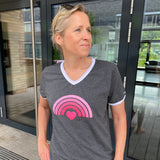 Herzlein® T-Shirt "Rainbow" mit Pink aus Baumwolle Shirt für Damen Damenshirt in Dunkelgrau Grau meliert