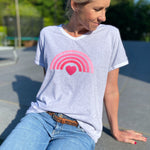 Herzlein® T-Shirt "Rainbow" in Hellgrau Grau Weiß meliert mit Pink aus Baumwolle Shirt für Damen