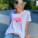 Herzlein® T-Shirt "Rainbow" in Hellgrau Grau Weiß meliert mit Pink aus Baumwolle Shirt für Damen