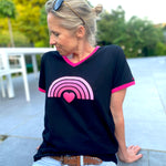 Herzlein® T-Shirt "Rainbow" Print in Pink aus Baumwolle Shirt für Damen in Schwarz