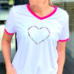 Herzlein® T-Shirt Damenshirt mit V-Ausschnitt aus Baumwolle in Weiß mit Print "Sonne Meer Strand" 