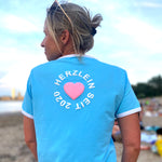 Herzlein® T-Shirt für Damen mit Flausch-Stick "LOVE" Damenshirt aus Baumwolle in Blau Hellblau