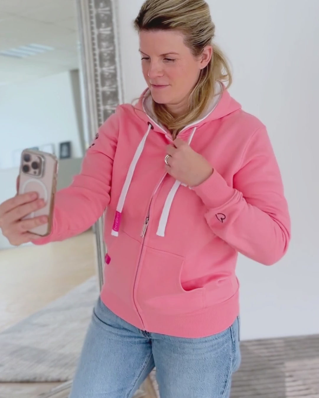 Herzlein® Sweatjacke "Happy Life" in Coral