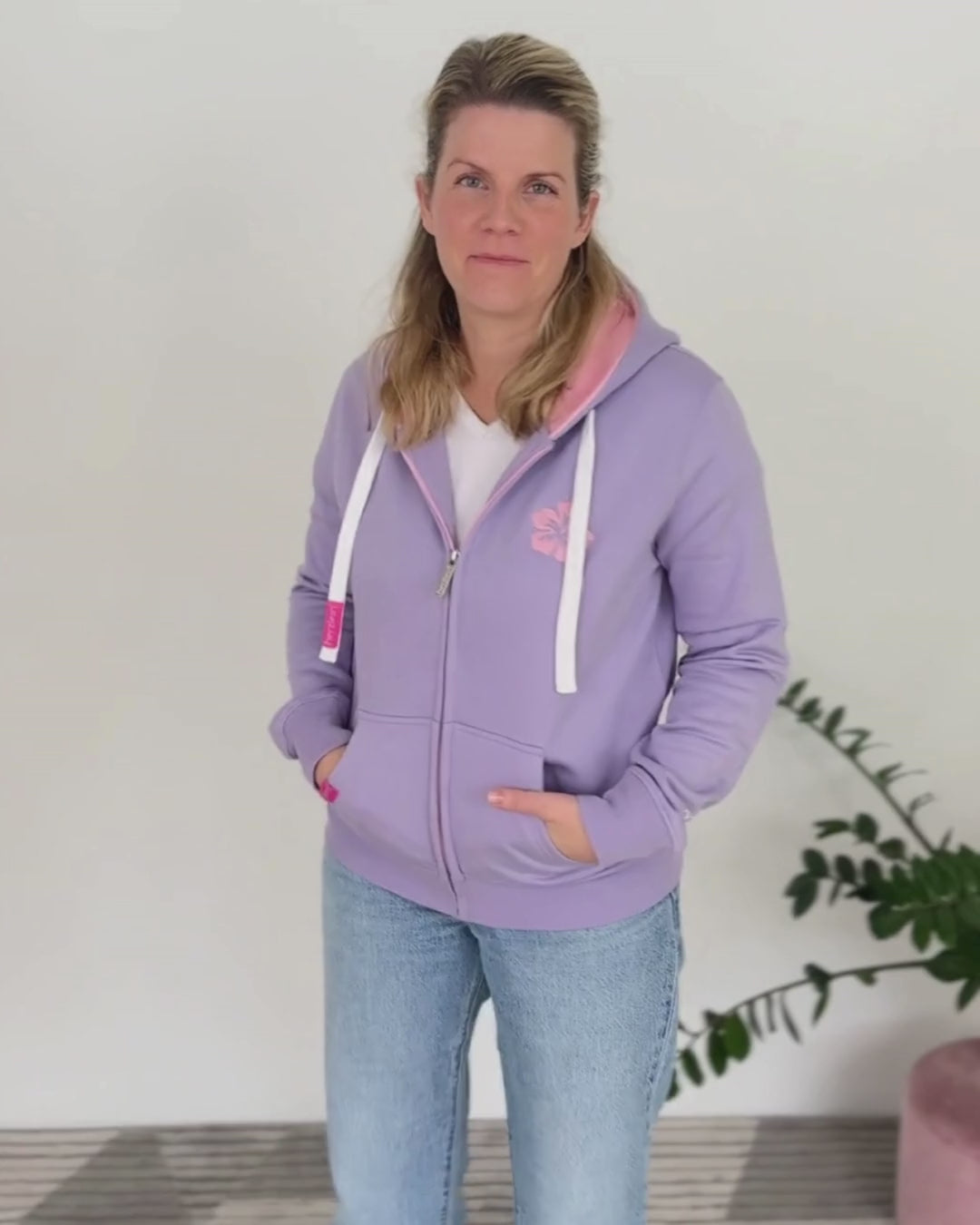 Herzlein® Sweatjacke "Happy Life" in Lavendel