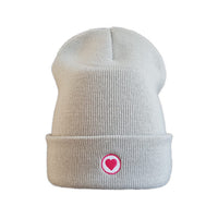 Herzlein® Beanie Mütze Strickmütze mit Umschlag und edlem Herzchen Stick für Damen Frauen Mädchen