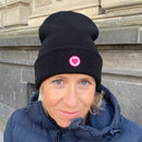 Herzlein® Beanie Mütze Strickmütze mit Umschlag und edlem Herzchen Stick für Damen Frauen Mädchen in Schwarz