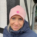 Herzlein® Beanie Mütze Jersey mit Umschlag und edlem Herzchen Stick für Damen Frauen Mädchen