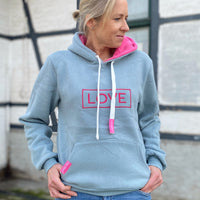 Herzlein® Hoodie in Hellgrau - LOVE Kapuzenpulli Kapuzenpullover für Damen Baumwolle