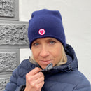 Herzlein® Beanie Mütze Strickmütze aus Kaschmir Cashmere mit Umschlag und edlem Herzchen Stick für Damen Frauen Mädchen