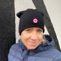 Herzlein® Beanie Mütze Strickmütze aus Kaschmir Cashmere mit Umschlag und edlem Herzchen Stick für Damen Frauen Mädchen