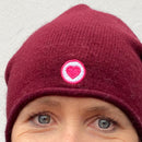 Herzlein® Beanie Mütze Strickmütze aus Kaschmir Cashmere mit Umschlag und edlem Herzchen Stick für Damen Frauen Mädchen