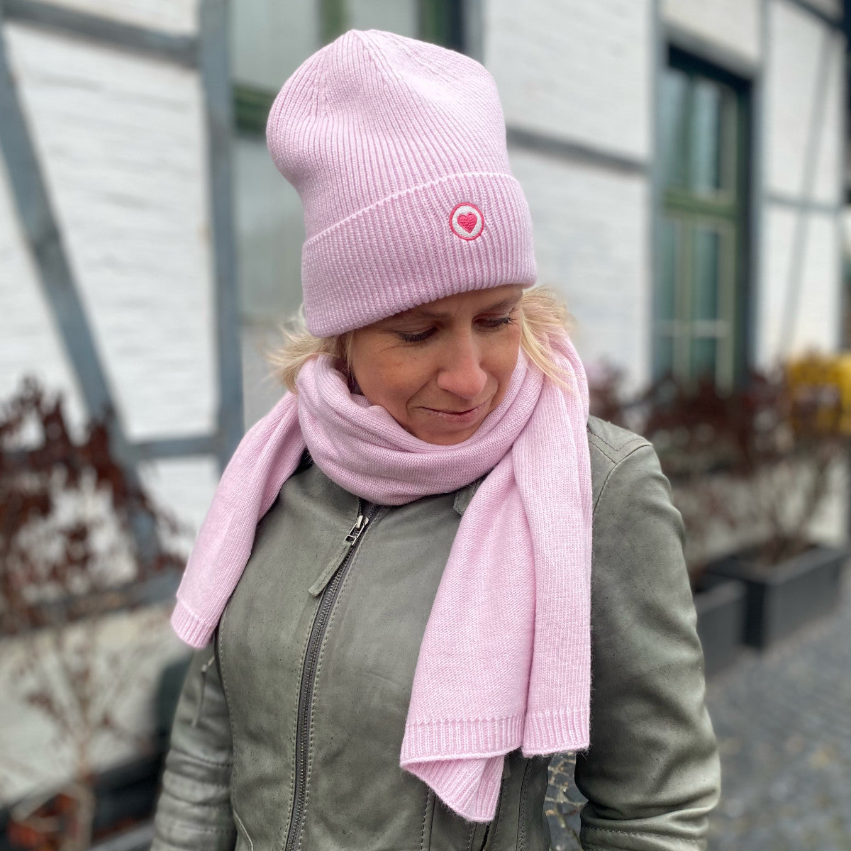 kaschmir schal mütze handschuhe set Herzlein® Set von Kaschmir Schal und Mütze für Damen in Alt Rosa – Herzlein Fashion