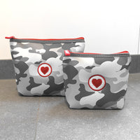 Herzlein® Täschchen Set Kosmetiktasche Kosmetiktäschchen Kulturbeutel Kulturtasche Toilettentasche Tasche Neopren in Camouflage Grau