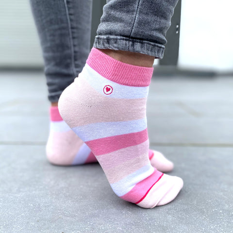 Herzlein Socken Kurzsocken Pink Rosa gestreift Ringelsocken für Damen Baumwolle
