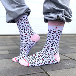 Herzlein Socken mit Leoprint Leopard Muster in Schwarz Pink und Weiß für Damen Baumwolle